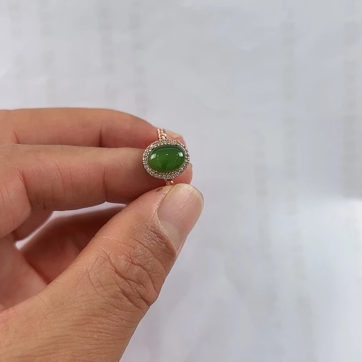 银S925镶嵌戒指和田玉（碧玉）