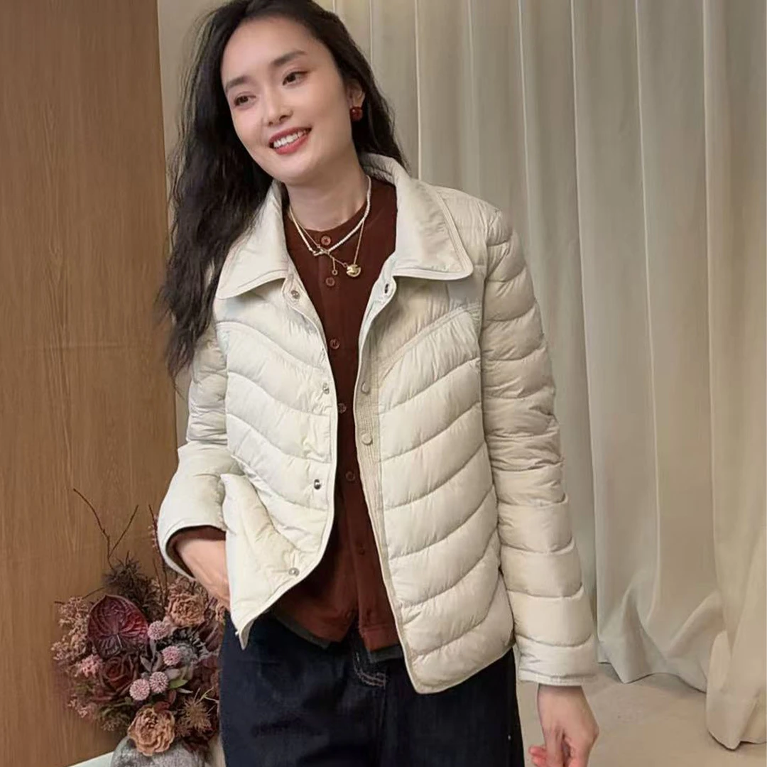 7721秋冬新款90鸭绒翻领轻薄羽绒服短款女简约百搭保暖短休闲外套