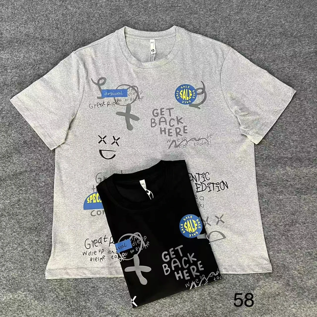 大码男士时尚涂鸦夏季薄款弹力休闲男士 半袖58百搭潮流印花宽松