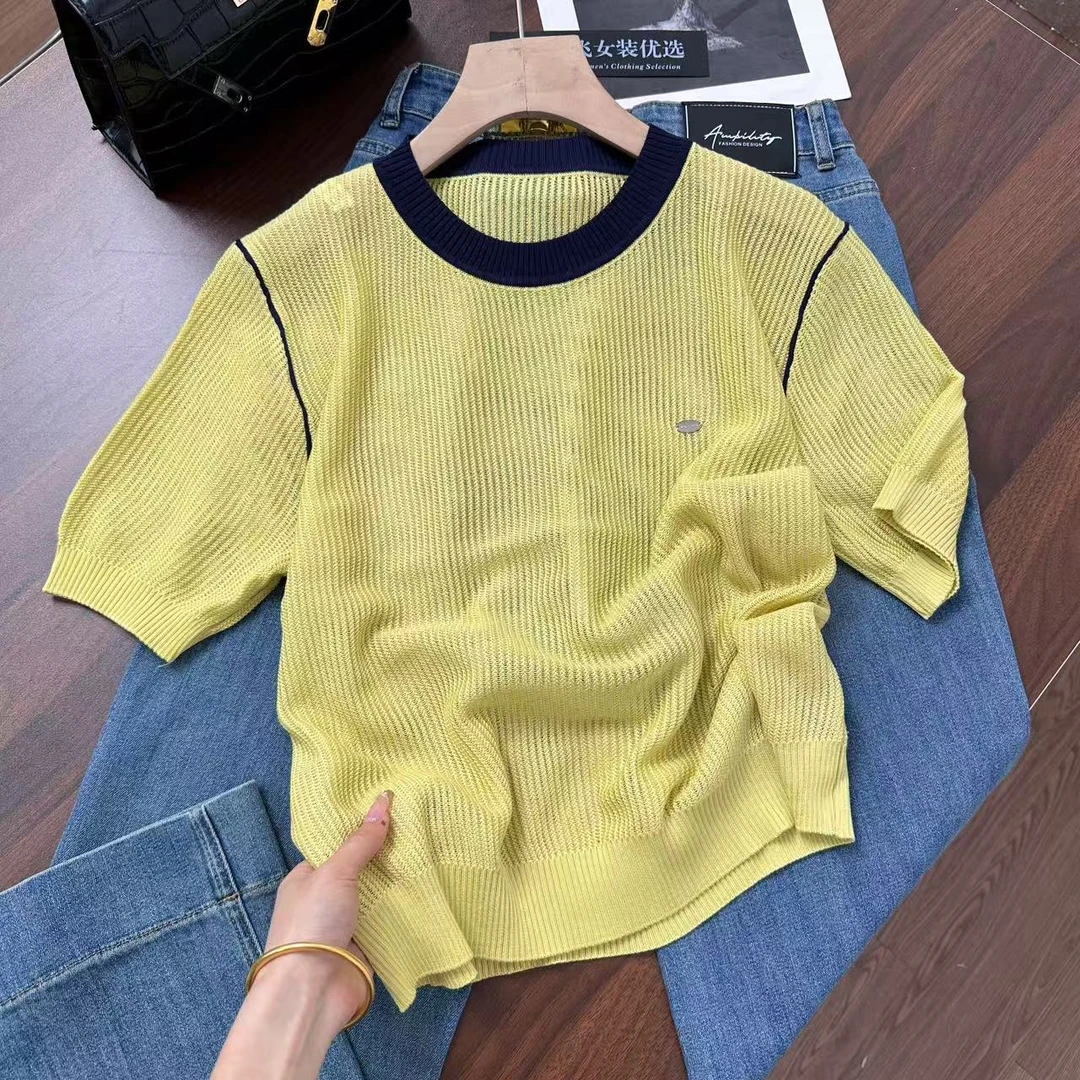 黄黑皮显白」凉感透气短袖夏季针织衫Y6536黄