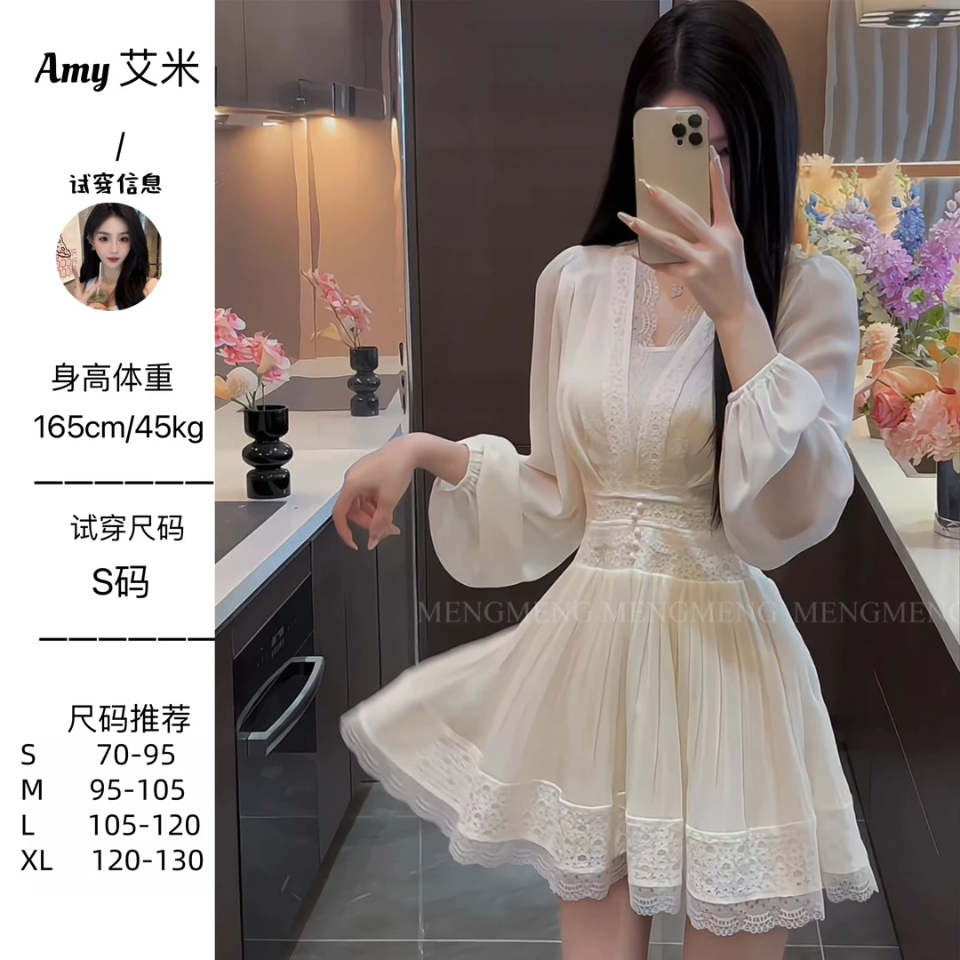 萌萌定制●【法式浪漫】绝美蕾丝花边设计感收腰连衣裙预JJX5LYQ1113