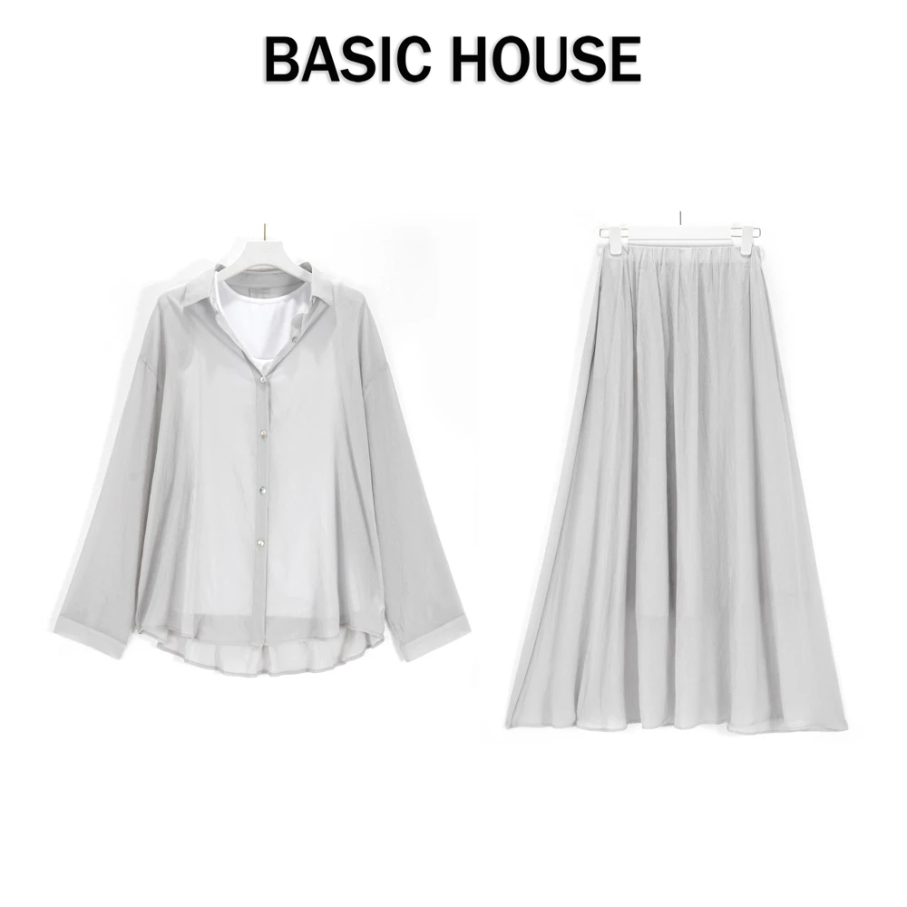 Basic House/百家好CSM时尚气质防晒长袖衬衫慵懒风半身裙套装女