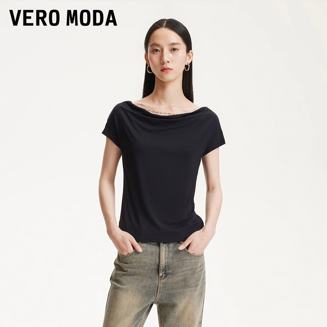 Vero ModaT恤【自在简意】可拆卸链条装饰荡领修身上衣325301003
