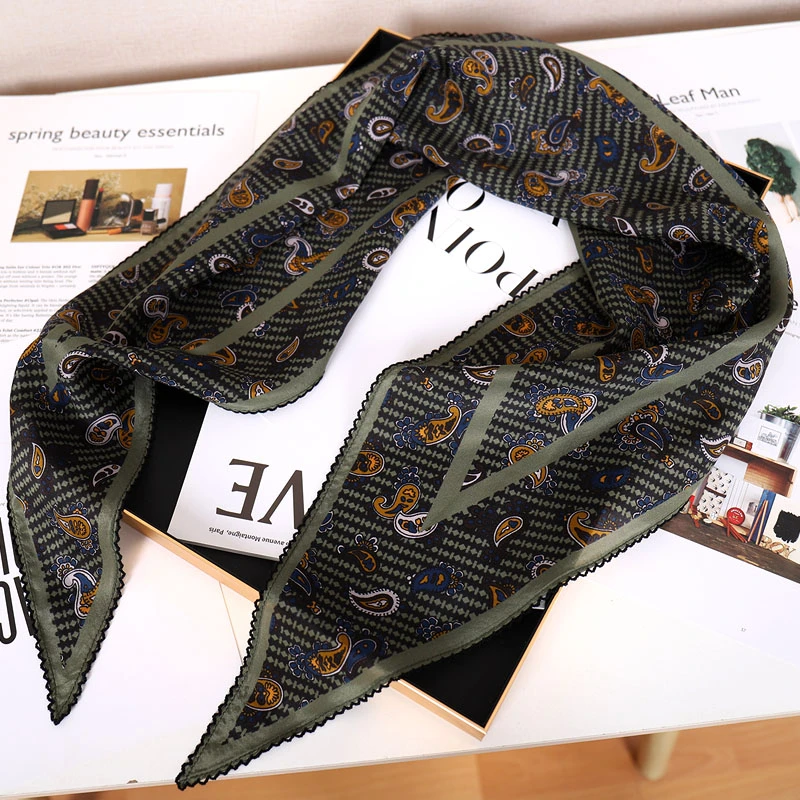 新品福利绿色腰果有腔调复古色桑蚕丝双绉菱形巾真丝丝巾小披肩