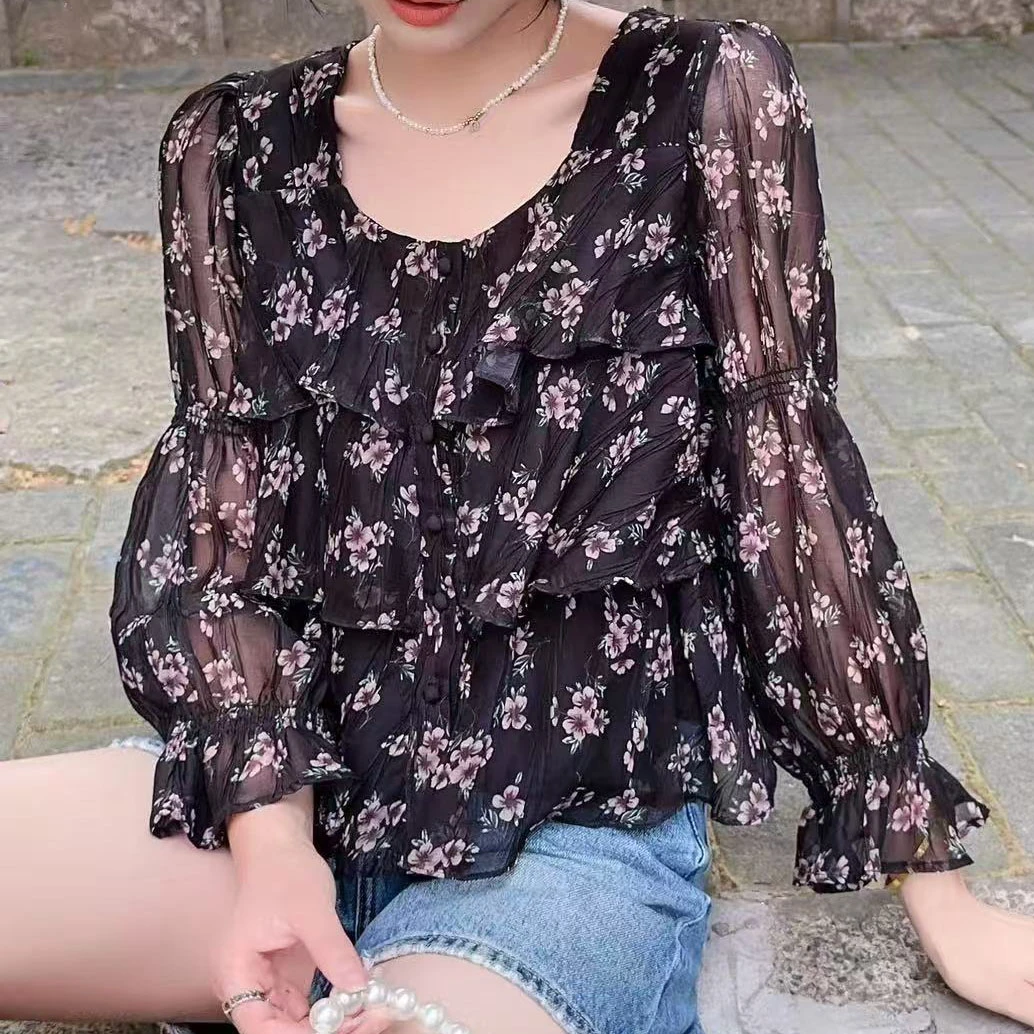 无印心匠碎花~  微透套头 &雪纺衫女 夏季 A11706