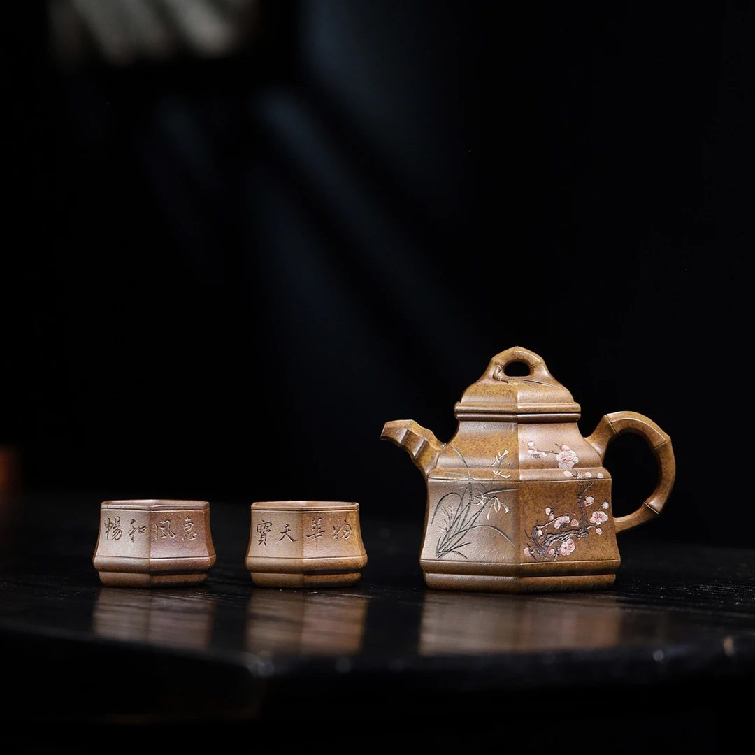 【六方竹鼎套组】 蜜蜡黄段柴烧·400cc杯50cc 作者：毛阿明