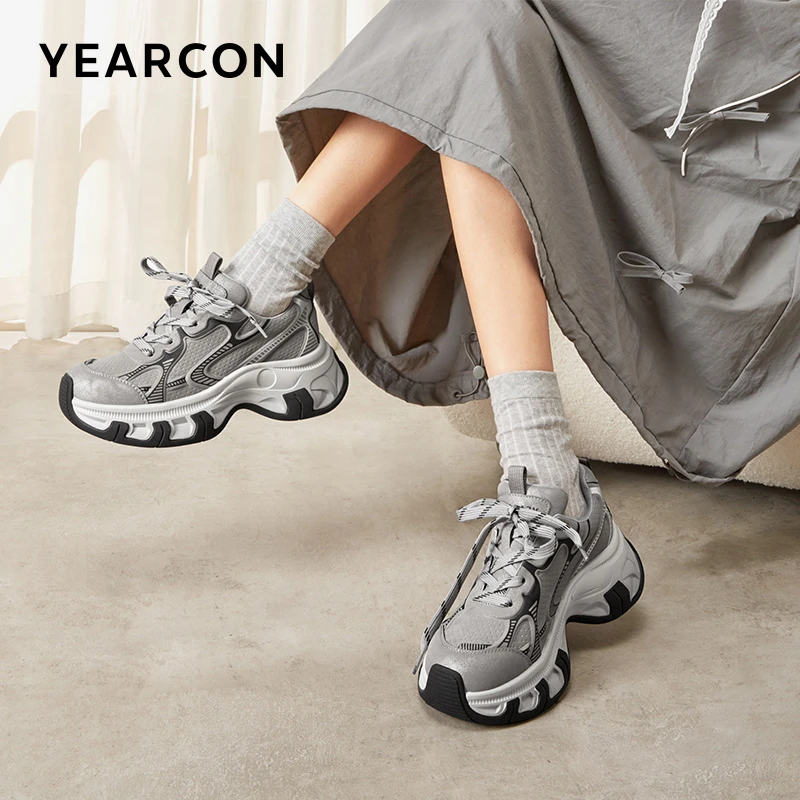 YEARCON/意尔康2025运动休闲女鞋时尚增高老爹鞋软底软面超舒服