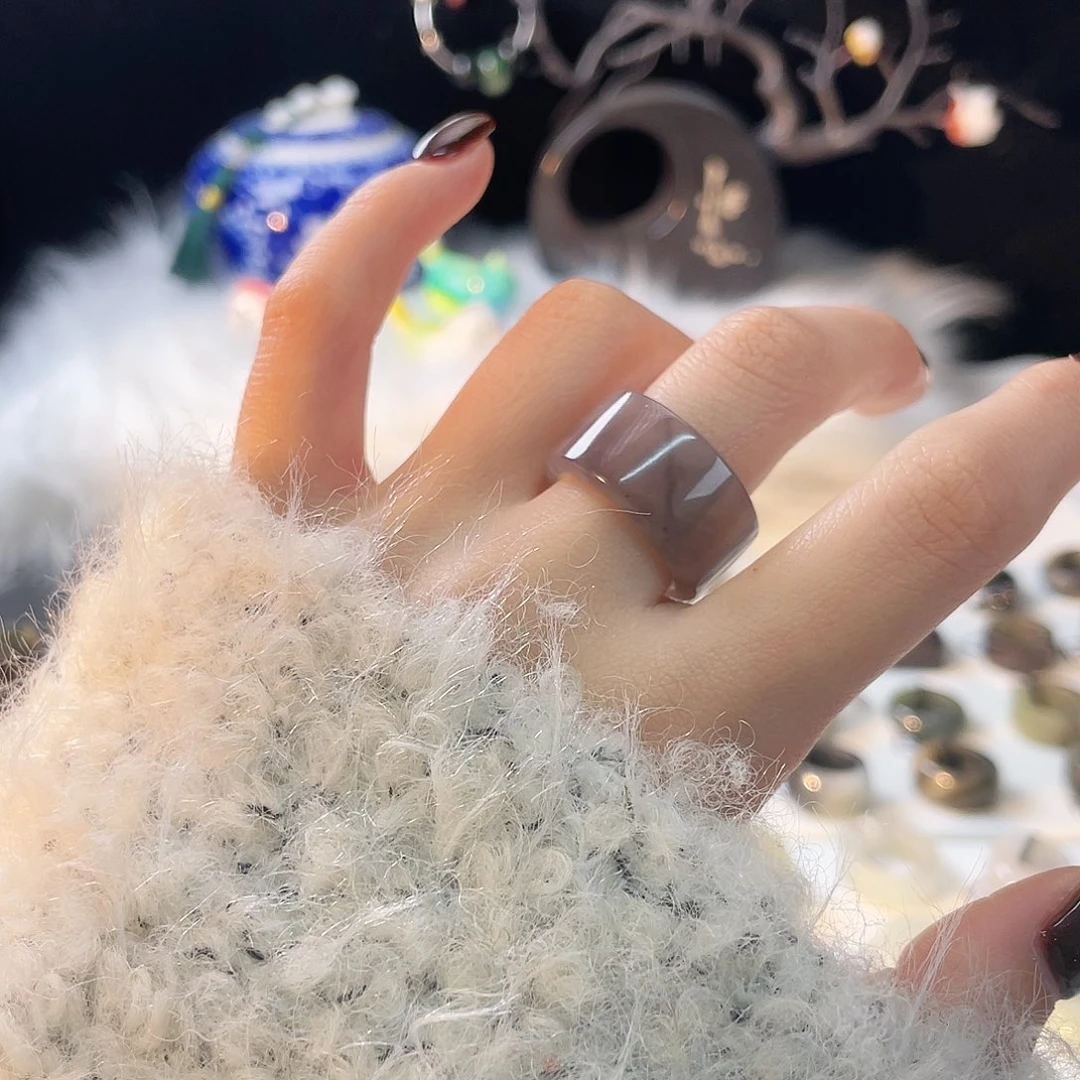 和田玉未镶嵌戒指c105 飘紫直切17.4