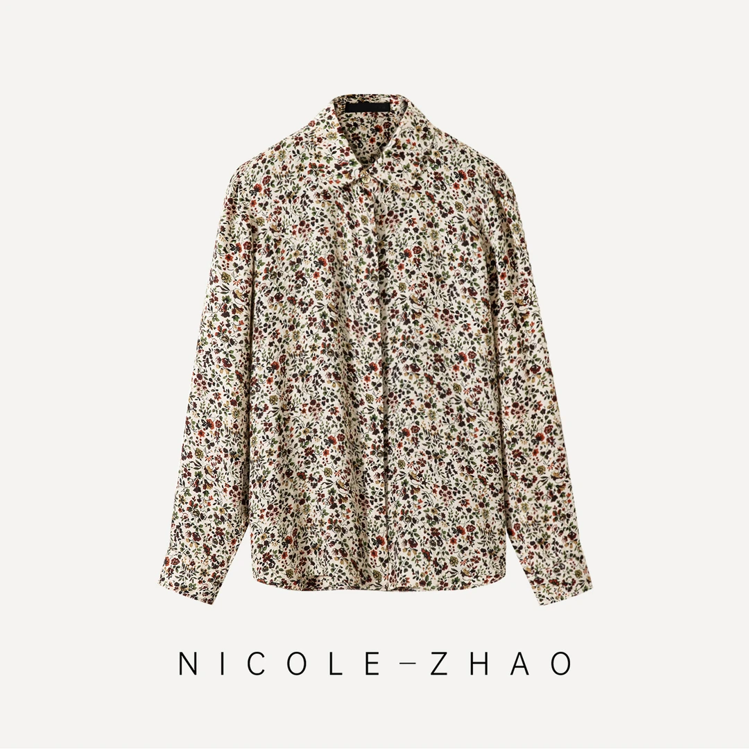 【贵姐NICOLE】设计师高定气质时尚真丝碎花衬衫5NCT068