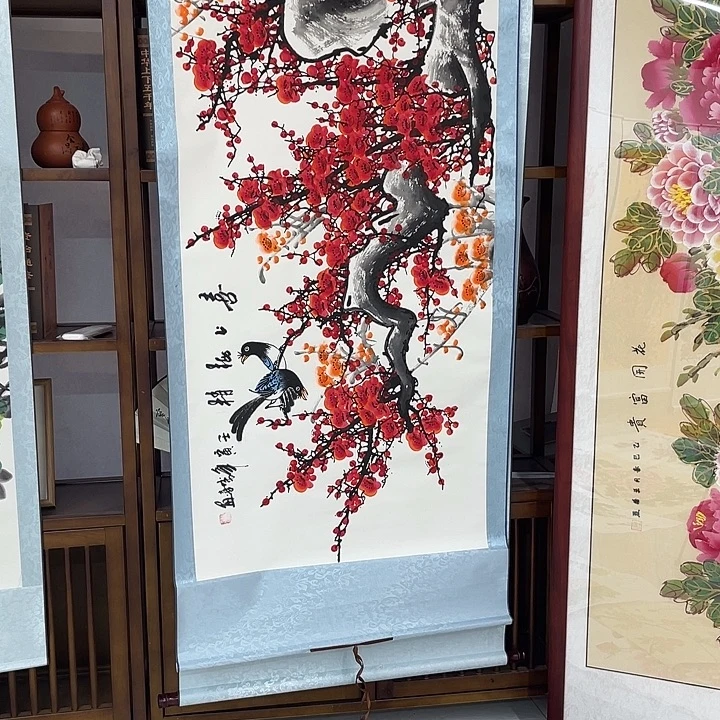 国画国画作品书法作品原稿梅花卷轴横幅