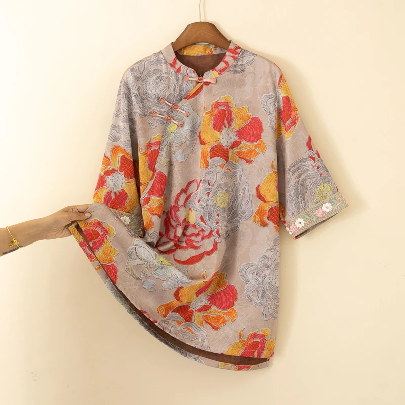 国风新中式6A级香云老料减龄显瘦刺绣上衣气质外套