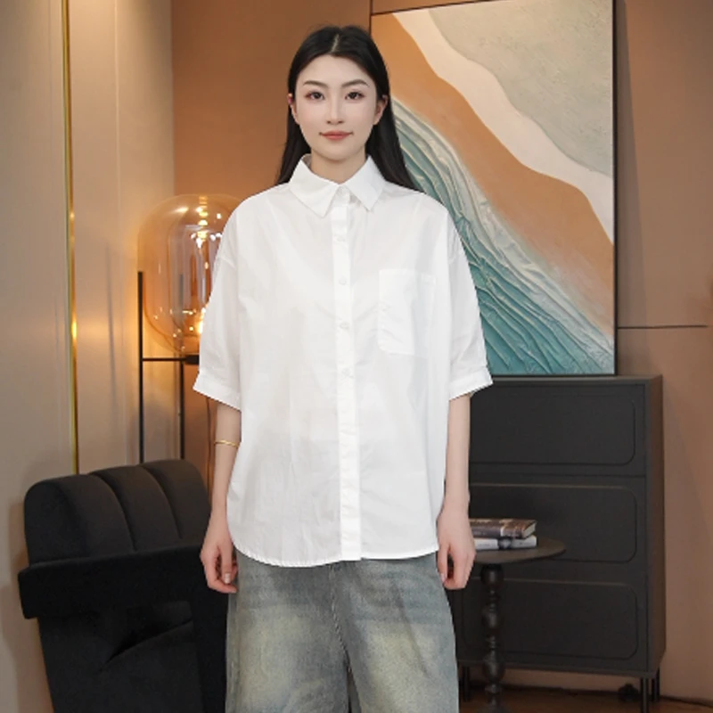 金狐狸2025夏季欧韩时尚立体裁剪少女风衬衫轮廓休闲设计感衬衣女