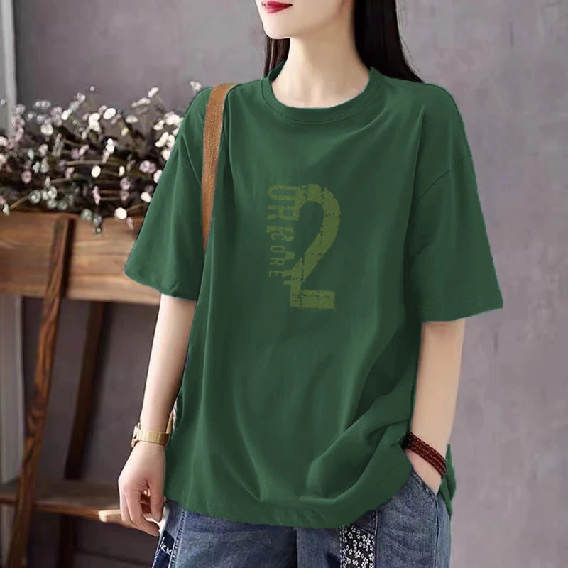 韩版洋气纯棉短袖T恤女夏季时尚新款印花半袖宽松大码显瘦上衣服