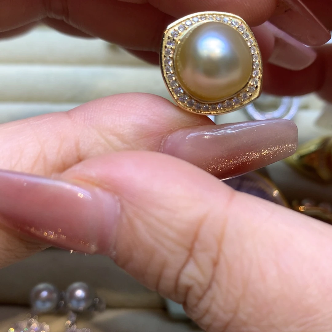 银S925镶嵌戒指海水珍珠