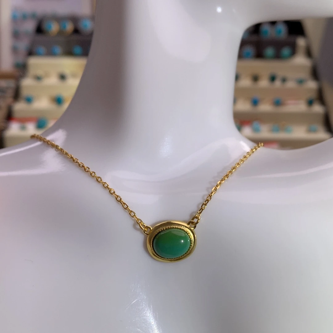 银S925镀金镶嵌绿松石项链