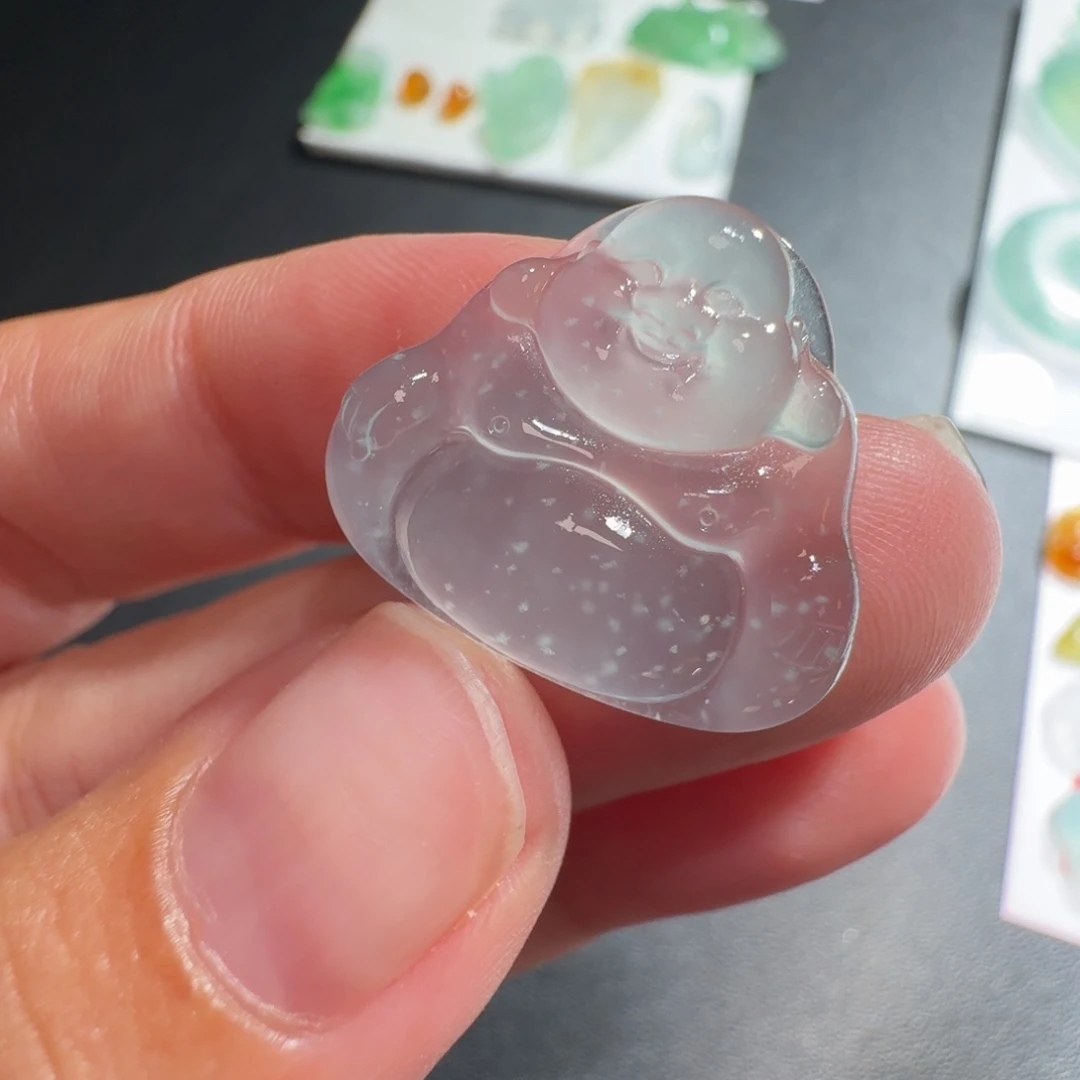 定制翡翠未镶嵌高冰雪花棉佛公