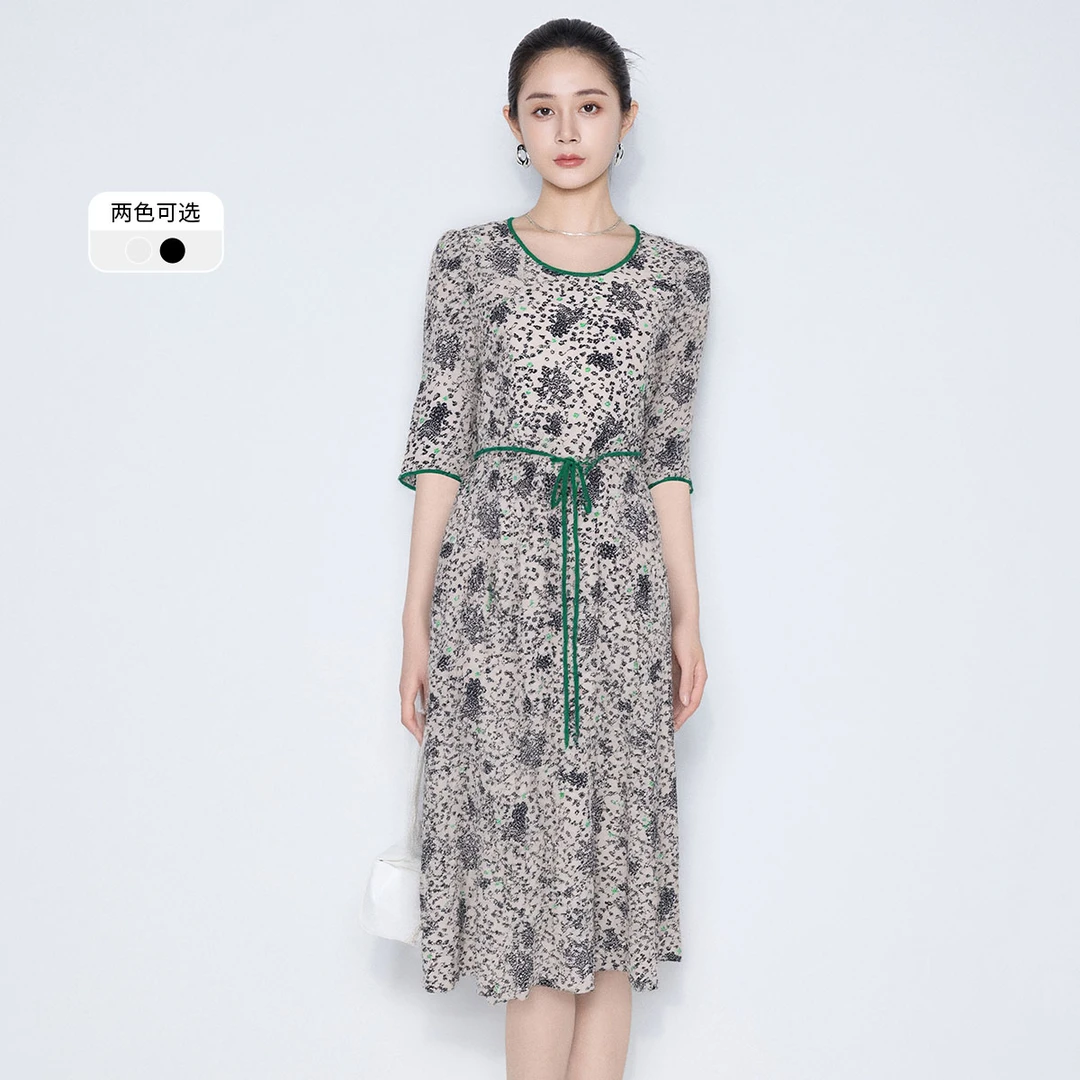 【联想惠甄选】印花长裙碎花显瘦气质针织时尚连衣裙VHSE05DRX0