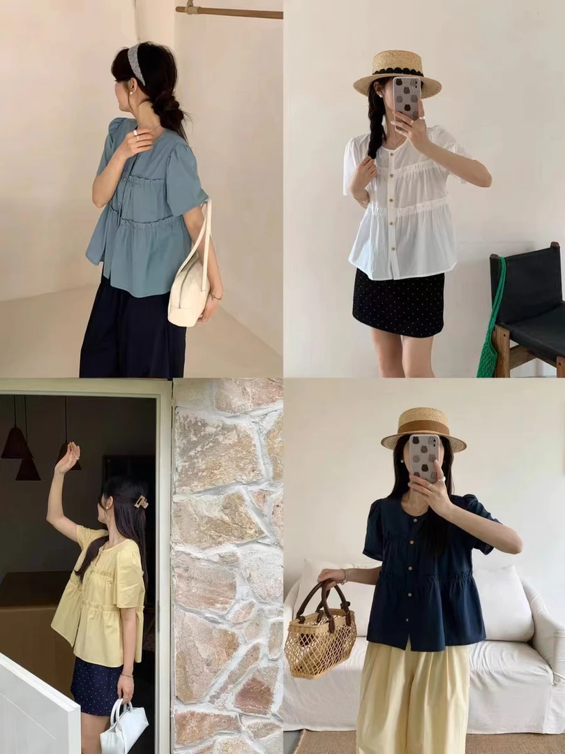 6699 土布鱼木耳边减龄宽松小衫