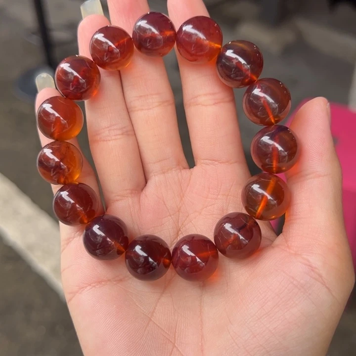 琥珀未镶嵌手链缅甸琥珀棕红蜜15➕手串