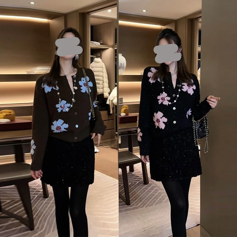 【樱花】软糯花朵针织开衫2025冬季新款时尚潮流长袖上档次漂亮女士