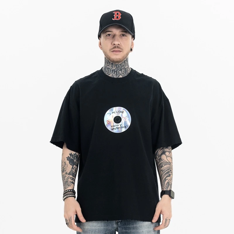 FGSS夏季新品潮牌巴黎风格情人节限定光盘印花短袖T恤F179