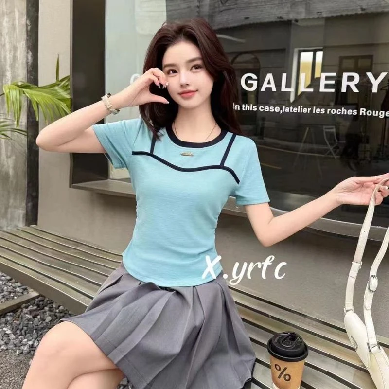 巨帛2025夏新款韩版时尚小个子休闲简约修身显瘦百搭短袖T恤上衣