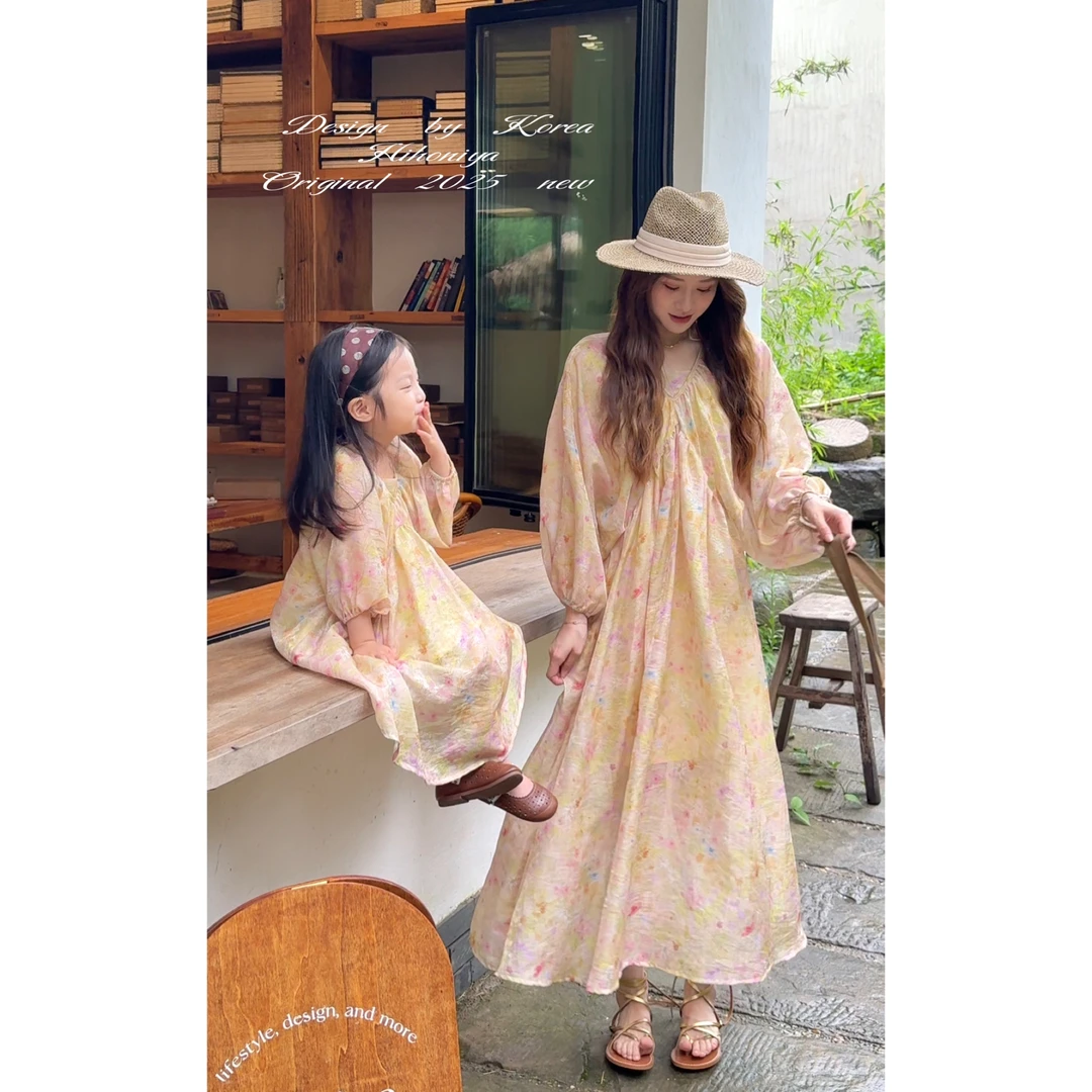 【波斯蜜语】二Hihoniya~2025夏季亲子法式压皱设计显瘦凉感连衣裙