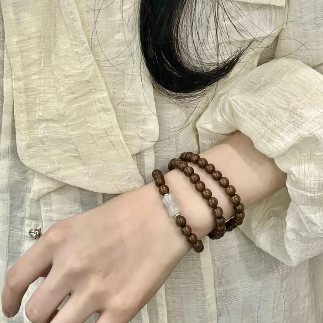 天然金丝檀木搭配东陵玉竹节多圈手串男女生木质文玩佛珠串珠手链
