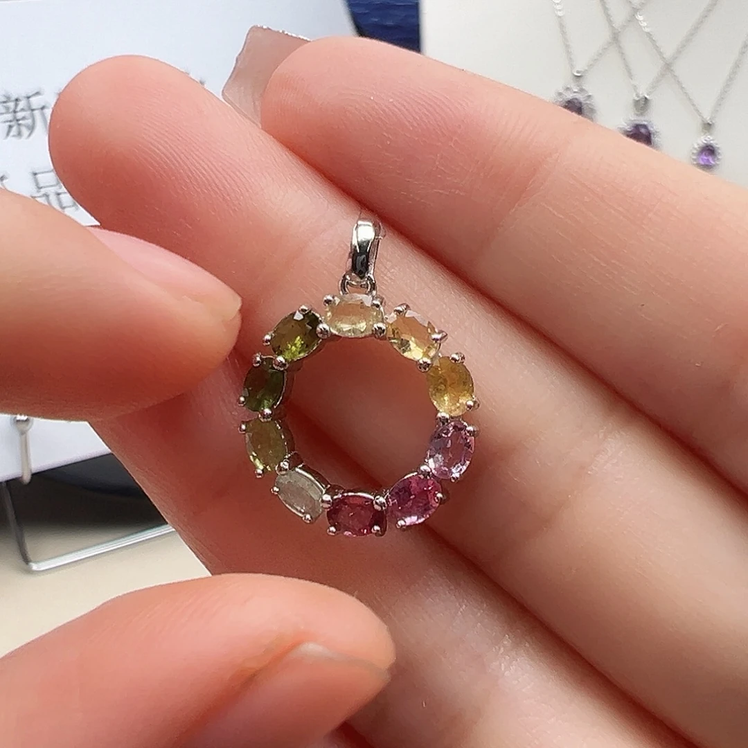 颈饰银S925镶嵌碧玺