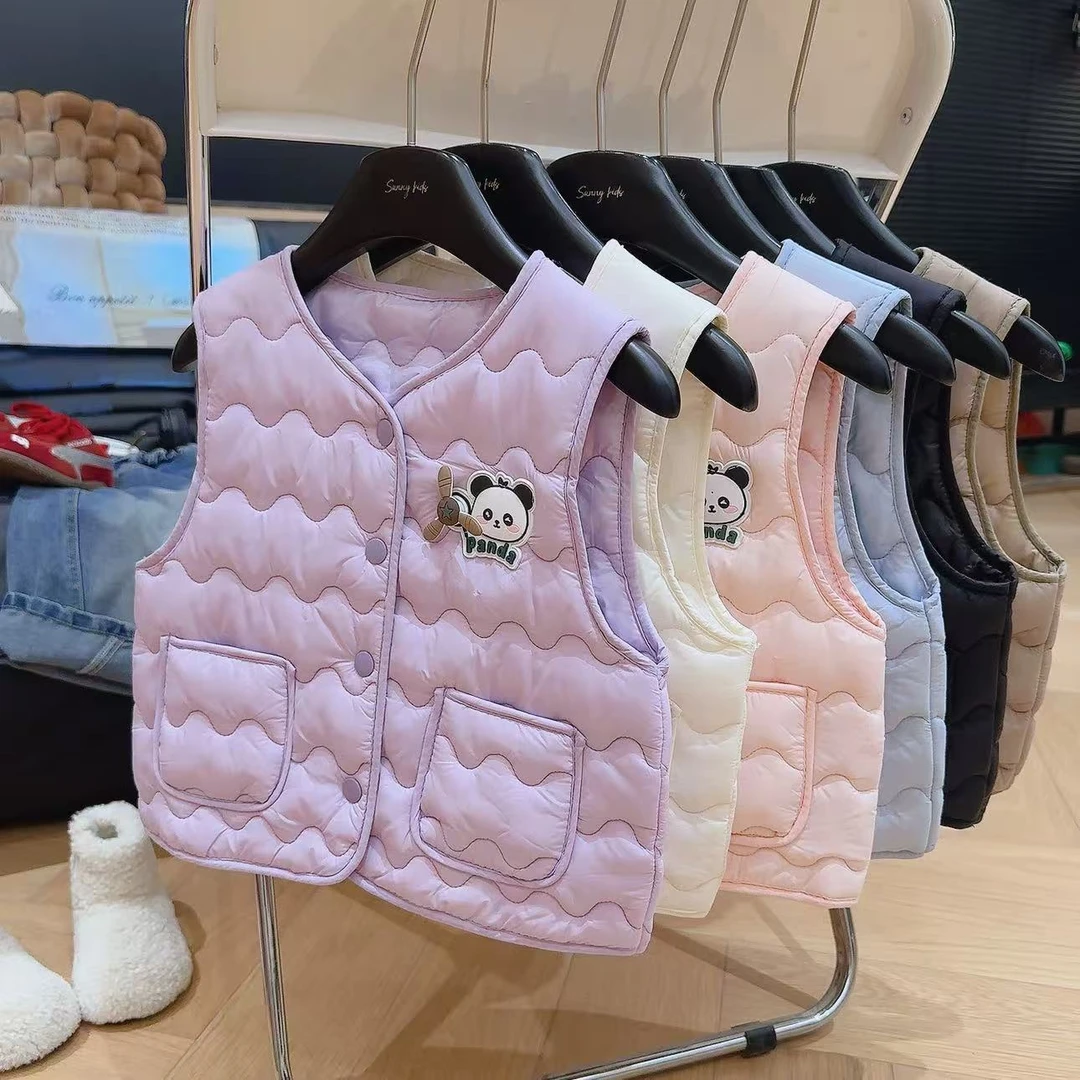 秋冬儿童新款马甲男女童卡通夹棉背心熊猫风车坎肩中小童百搭马夹