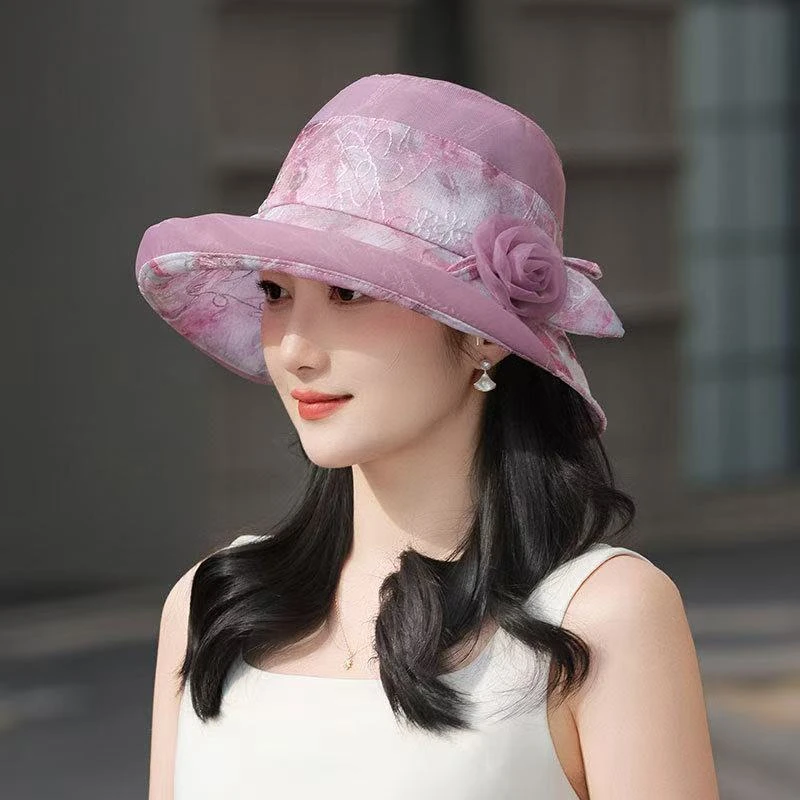 洋气春季奶奶时尚妈妈遮阳帽帽子遮阳防晒盆帽薄款渔夫帽太阳帽