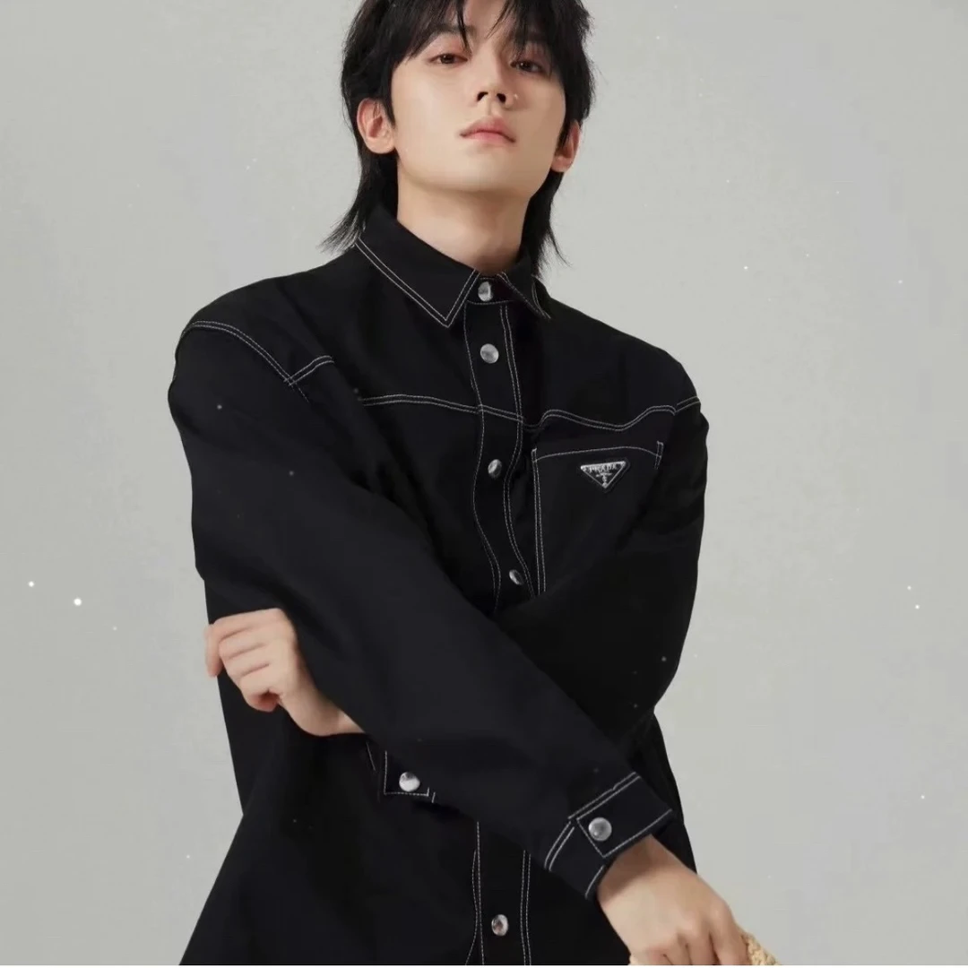 99新 Prada/普拉达 2824/SS24宽松徽标单排扣长袖衬衫/L码/99新