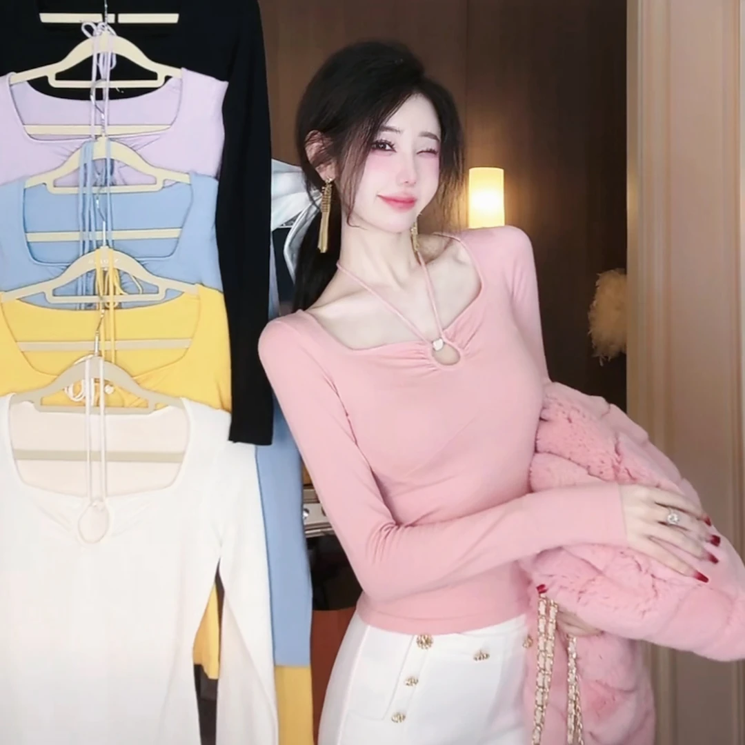 【雅乔定制】心动时刻 纯欲百搭挂脖毛织打底针织上衣DYLL-24096501