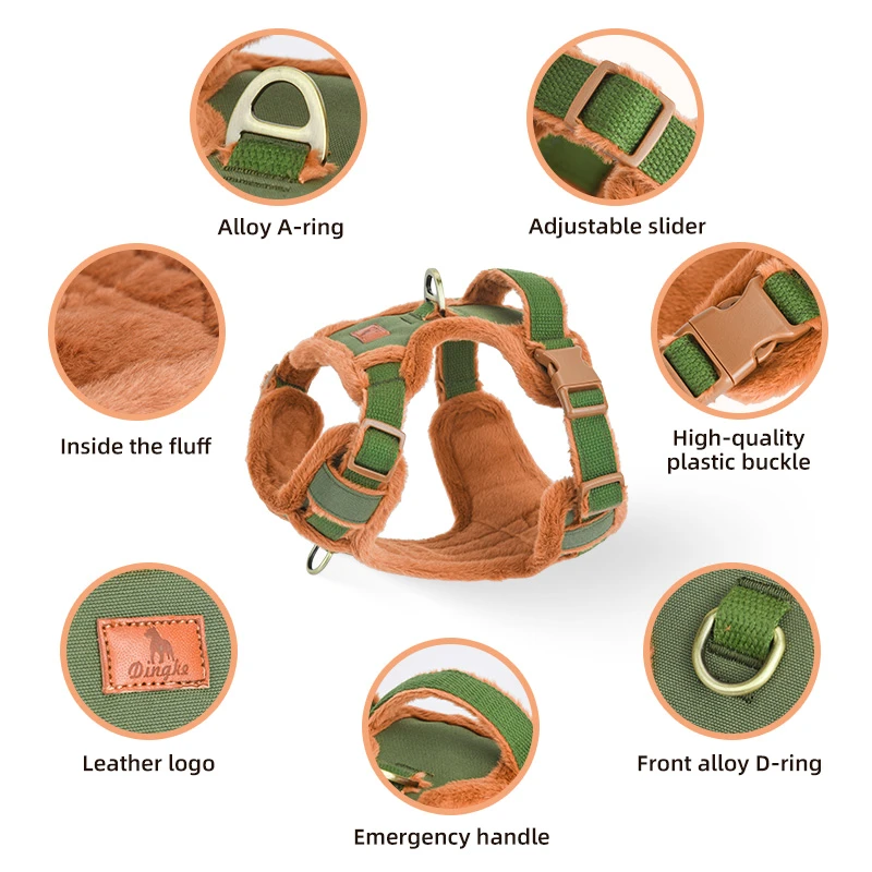 503外贸款宠物秋冬工字胸背带复古高档毛绒设计狗狗外出专用