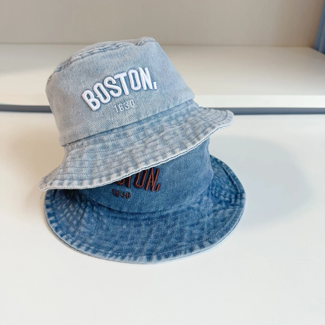 儿童遮阳帽boston渔夫帽蓝色大檐韩春夏牛仔水洗休闲男女宝宝帽子