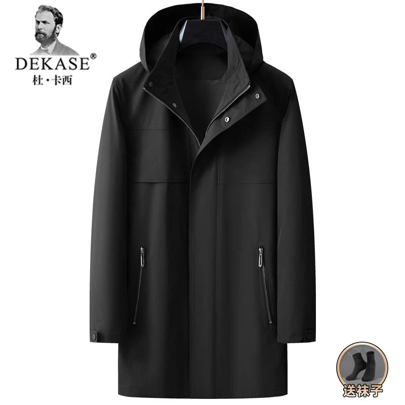 Dekase 风衣男2025秋冬新款潮流带帽宽松防风上衣简约中长款外套