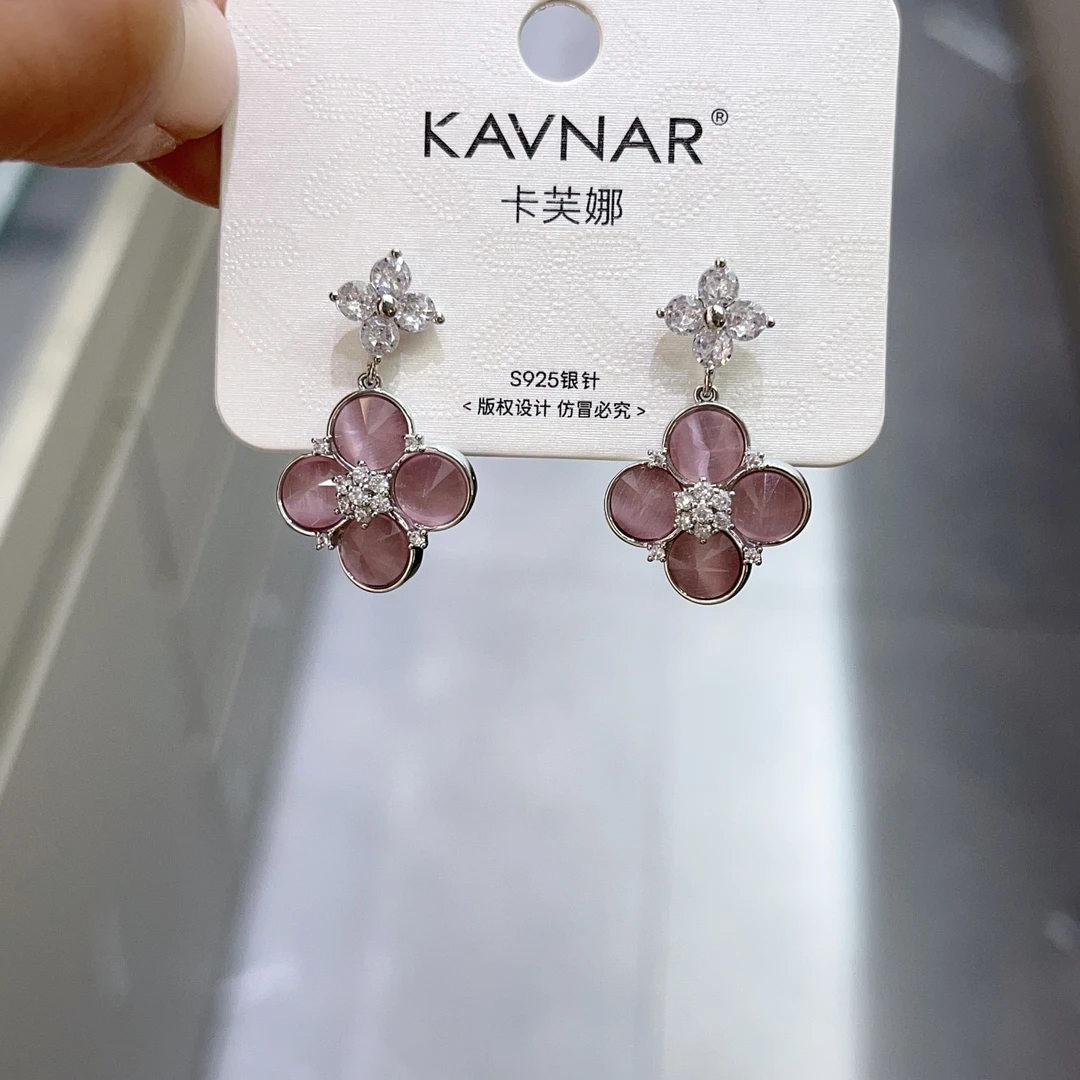 非金属合成锆石耳饰 S689粉色花花耳饰