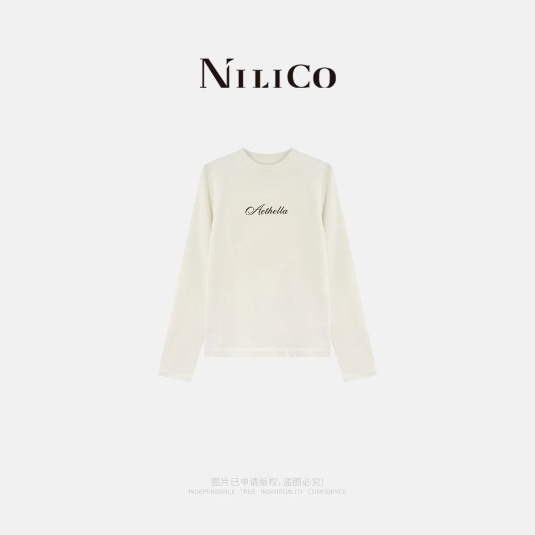 NILICO【暖绒T】莱赛尔羊毛磨毛简约时尚印字母打底衫