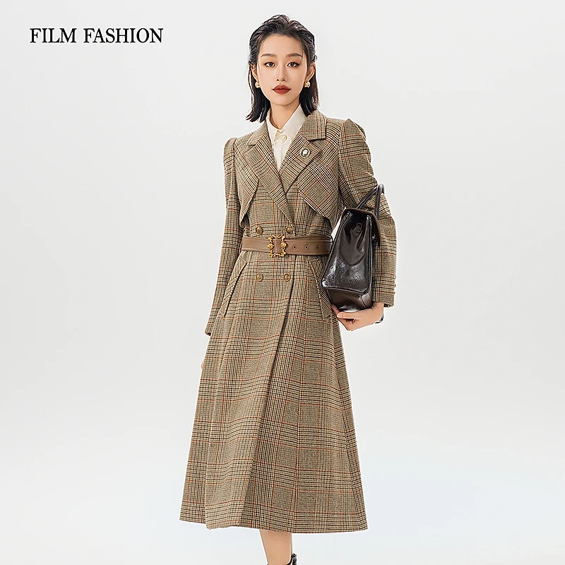 【芊芊专属】冬季新款格纹风衣外套格子大衣FGCG811115