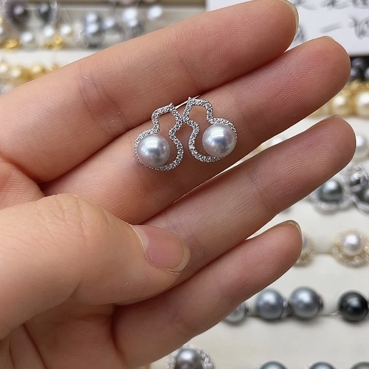银S925镶嵌海水珍珠耳饰
