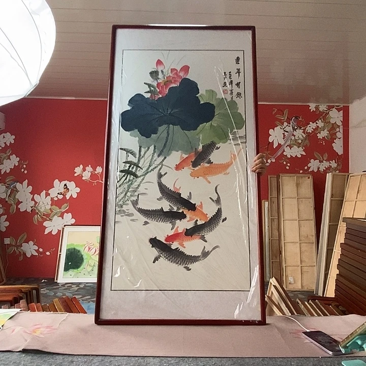 国画手写手绘带框包邮国画作品62✖️122