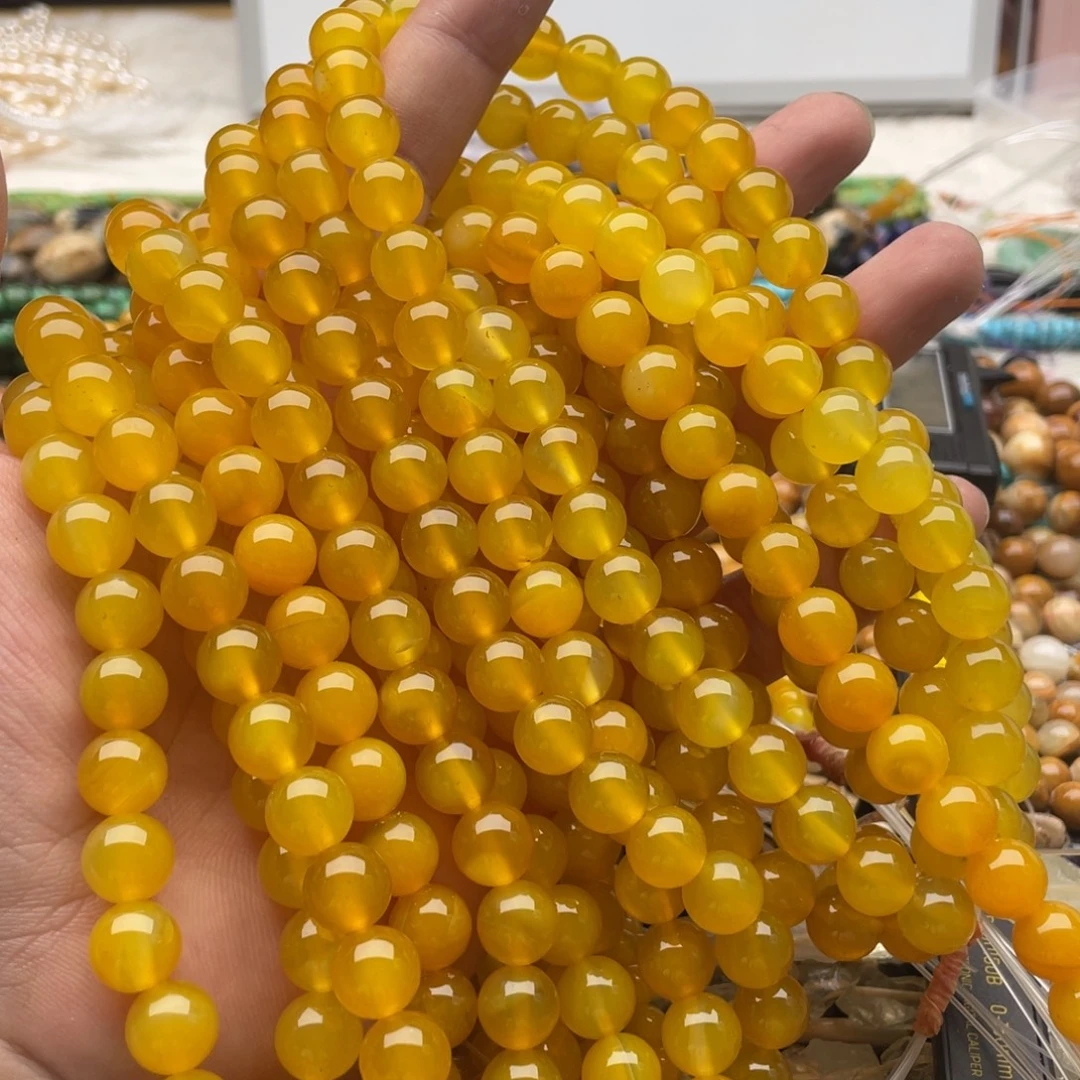 玛瑙/玉髓合金珠宝半成品一条装卡10mm黄玛瑙圆珠