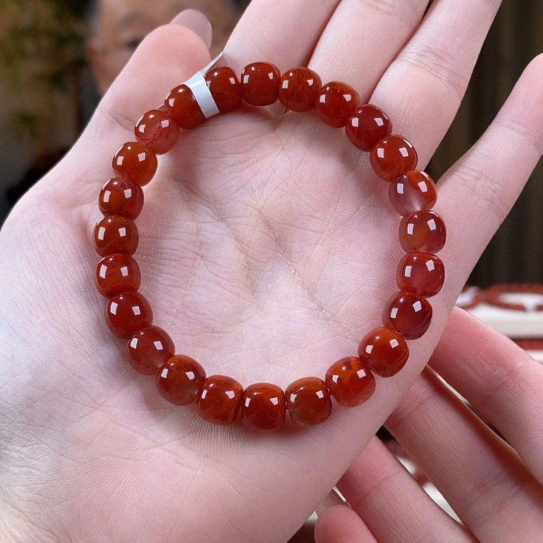 南红玛瑙未镶嵌手串原矿8mm+老型瓦西火焰纹