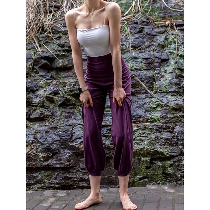 收腹提臀瑜伽休闲裤女春夏秋高腰宽松阔腿裤灯笼裤运动健身九分裤