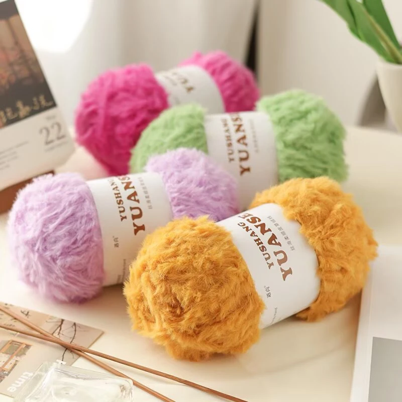 貂绒仿皮草线绒线粗毛线团用于手工diy编织围巾帽子玩偶绒毛柔软