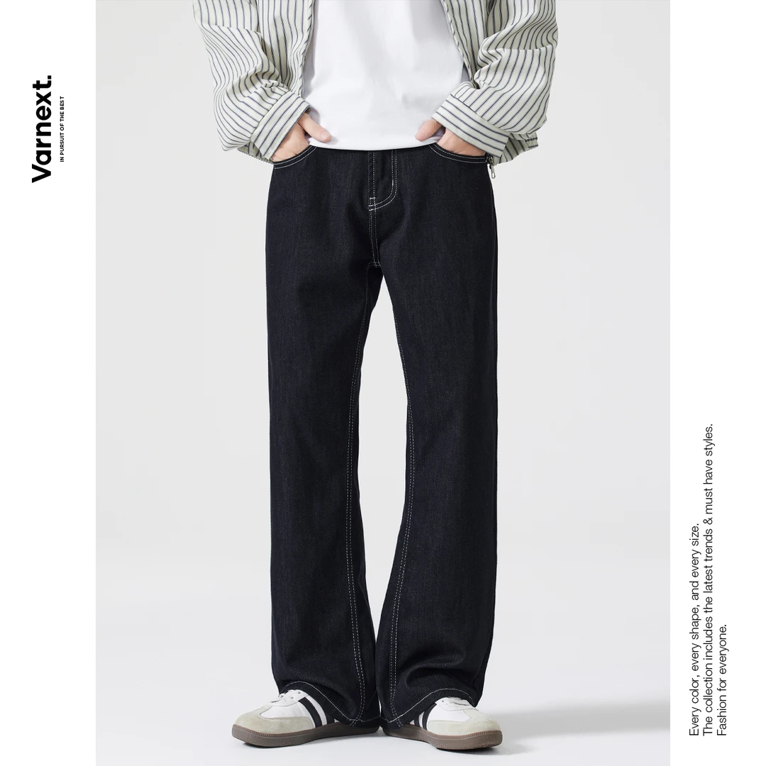 VARNEXT潮牌秋季新款复古微喇原色丹宁牛仔裤子男极简风潮流百搭