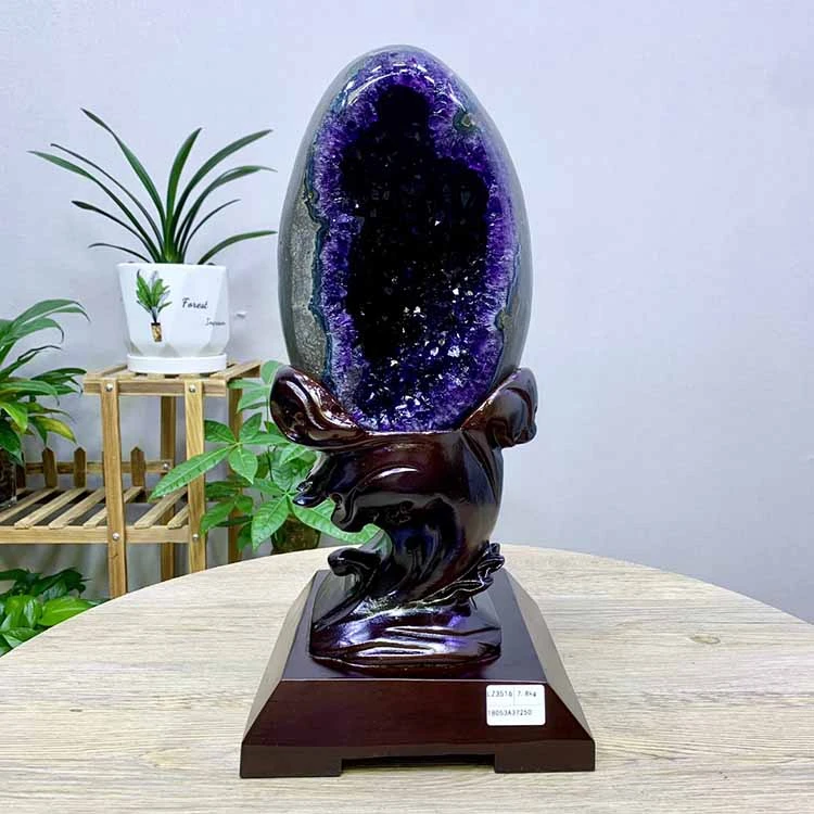 天然乌拉圭巴西紫晶洞紫晶簇恐龙蛋开口笑钱袋子客厅办公时尚