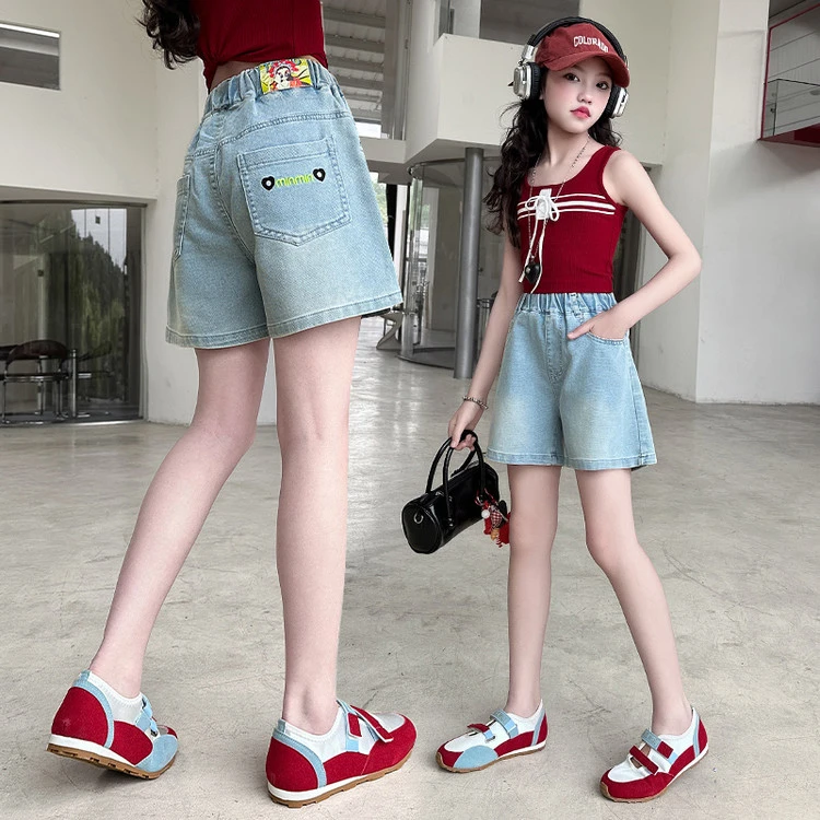 女童短裤夏季薄款2025新款女孩宽松热裤儿童中大童外穿牛仔三分裤