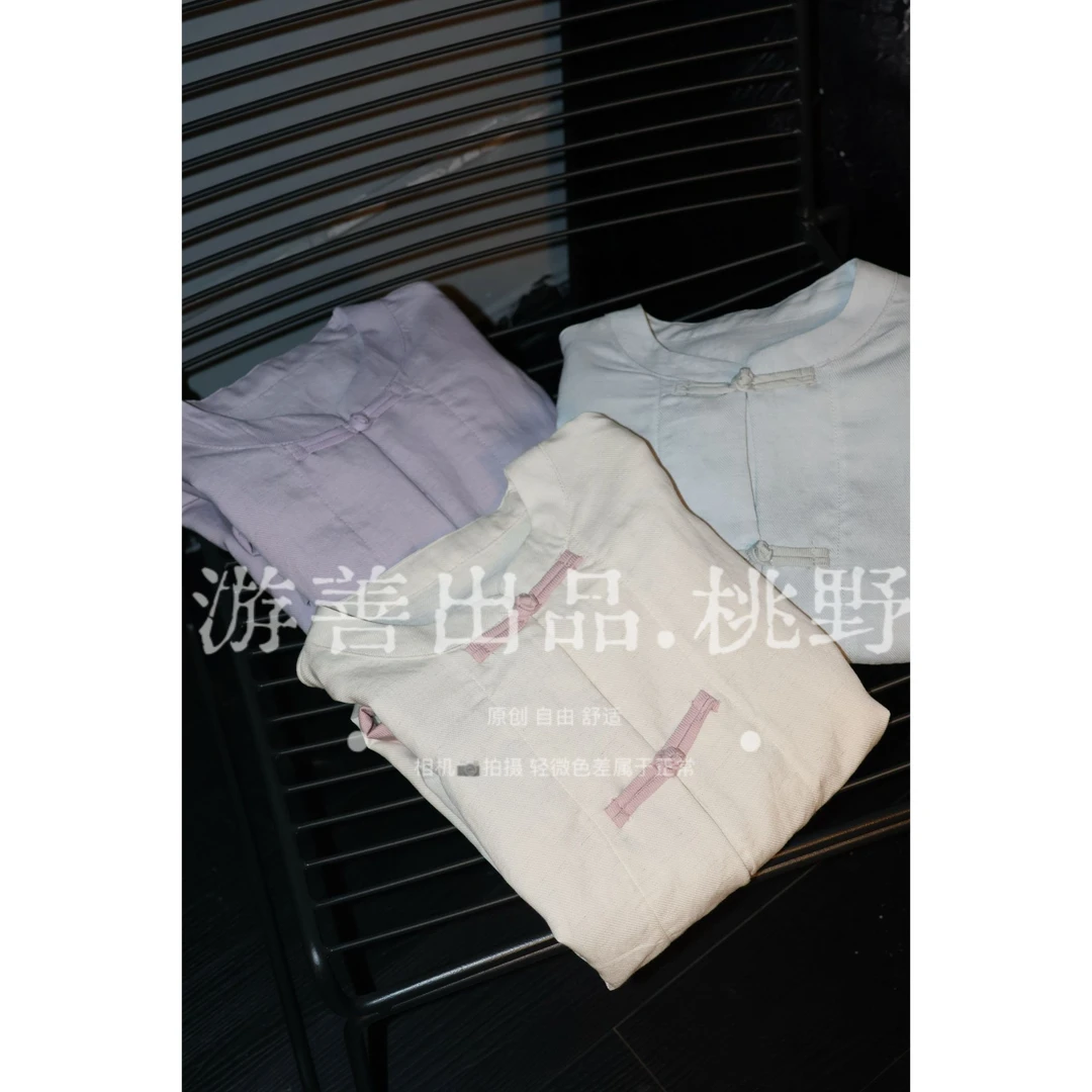 26年春夏新款亚麻上衣极简中式文艺精梳亚麻盘扣开衫 长83胸146ms