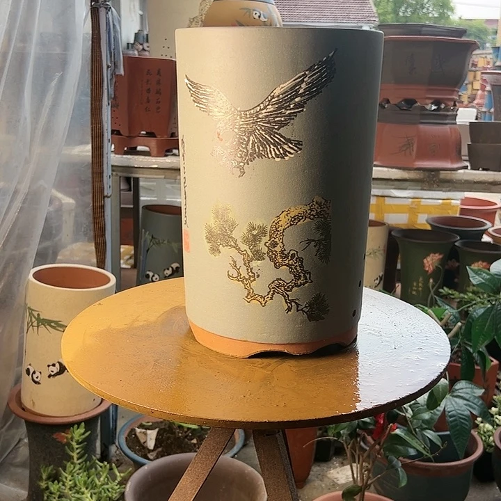 宜兴紫砂花盆花盆蓝老鹰笔筒大